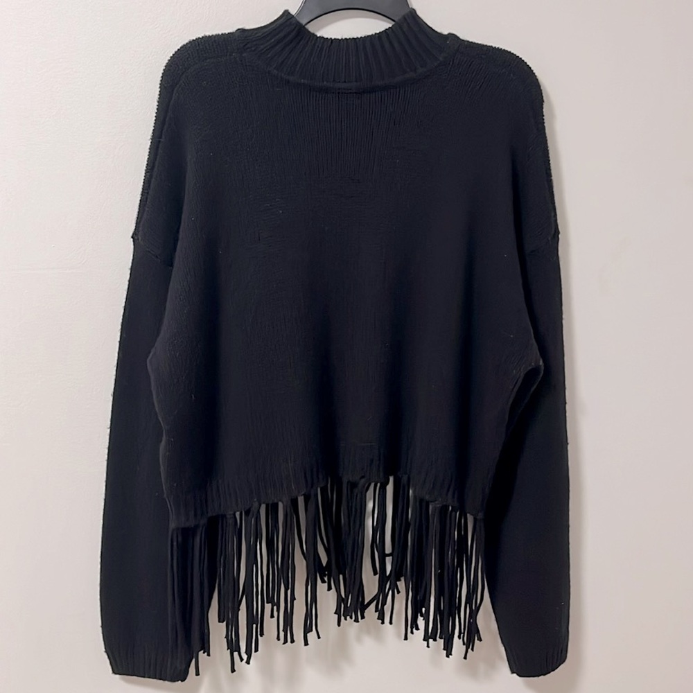 NWT SPLENDID - Riley Fringe Sweater - Black - Size Large - Picture 9 of 12